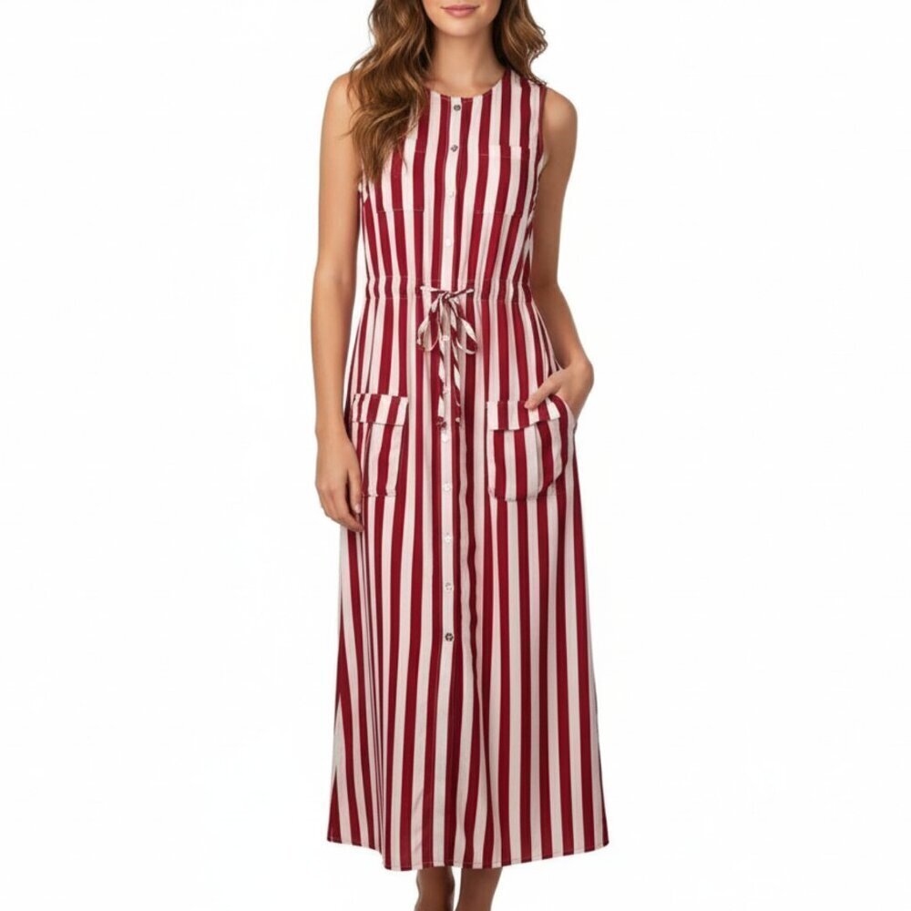 NWOT Tularosa Revolve Striped Cargo Drawstring Waist Button Down Maxi Dress S